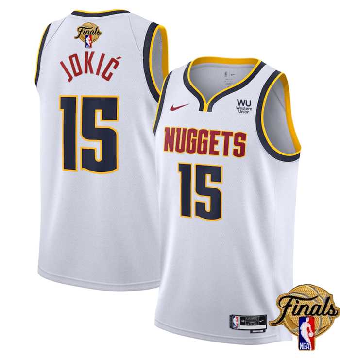 Men's Denver Nuggets #15 Nikola Jokic White 2023 Finals Association Edition Stitched Basketball Jersey Dzhi
